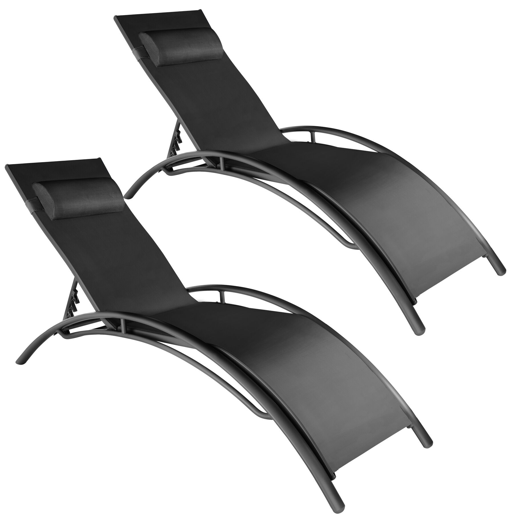 2 tumbonas, aluminio, ajustable en 5 niveles, 180 x 59 x 50 cm, negro
