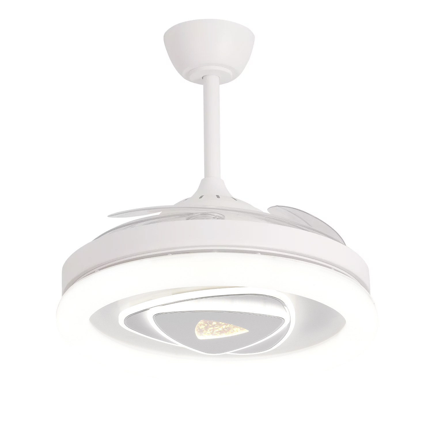 Ventilador de techo con luz celestial blanco, 4 aspas retráctiles