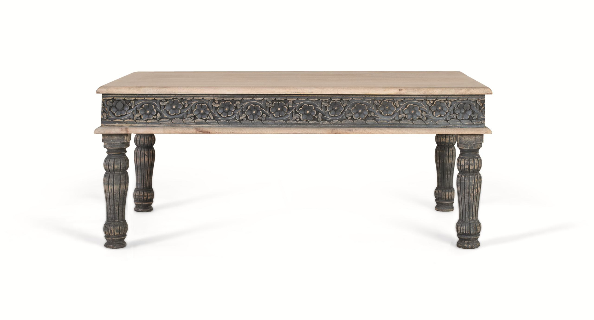 Mesa de centro antiq-blue de madera de mango en color blanco y azul 120 cm