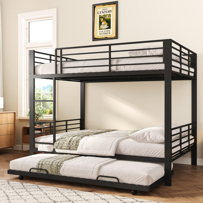 Litera 140x200cm con cama extraíble y barandilla de seguridad metal – negro