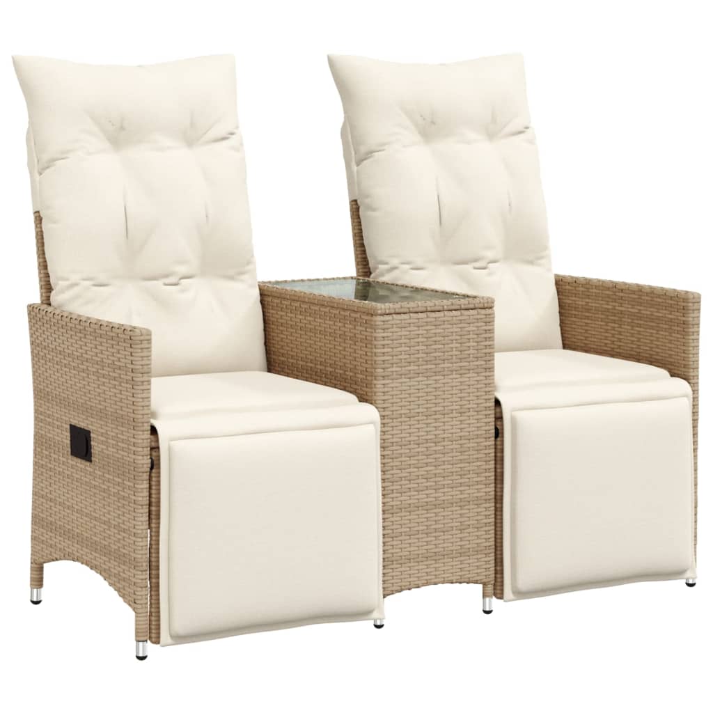 vidaXL sofá de jardín reclinable de 2 plazas con mesa ratán pe beige