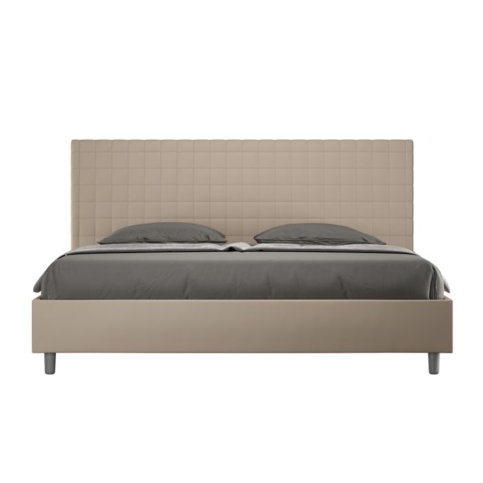 Cama king 200x200 con cofre - tapizada marrón