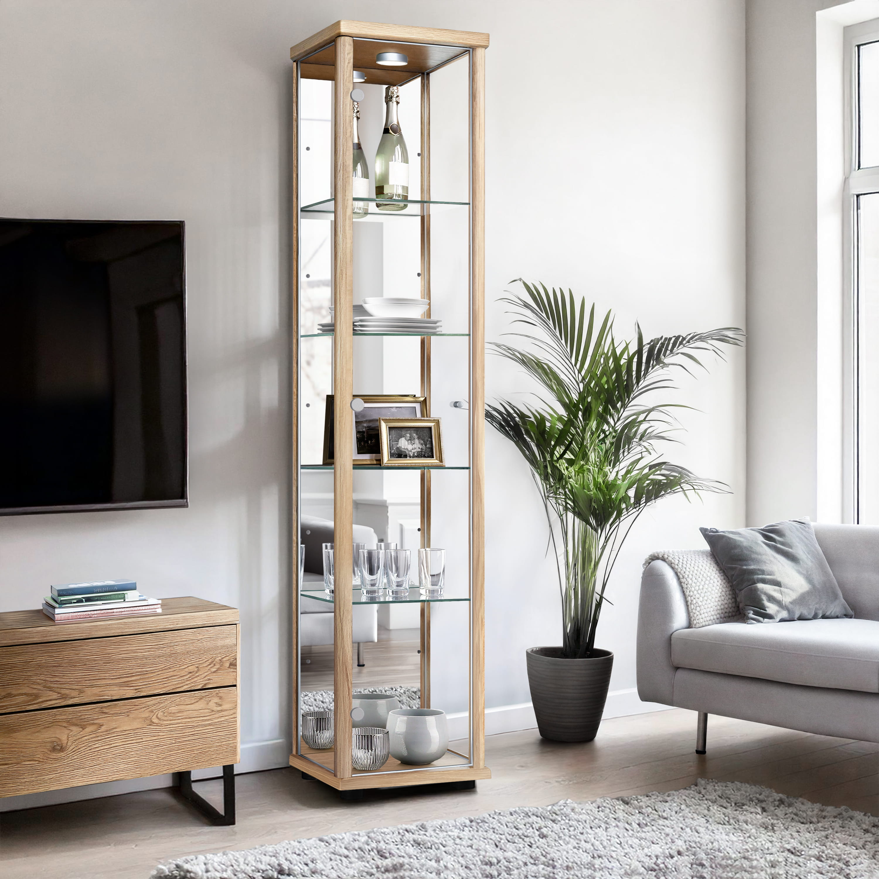 K-möbel vitrina cristal en haya (176x37x33 cm) con espejo y LED