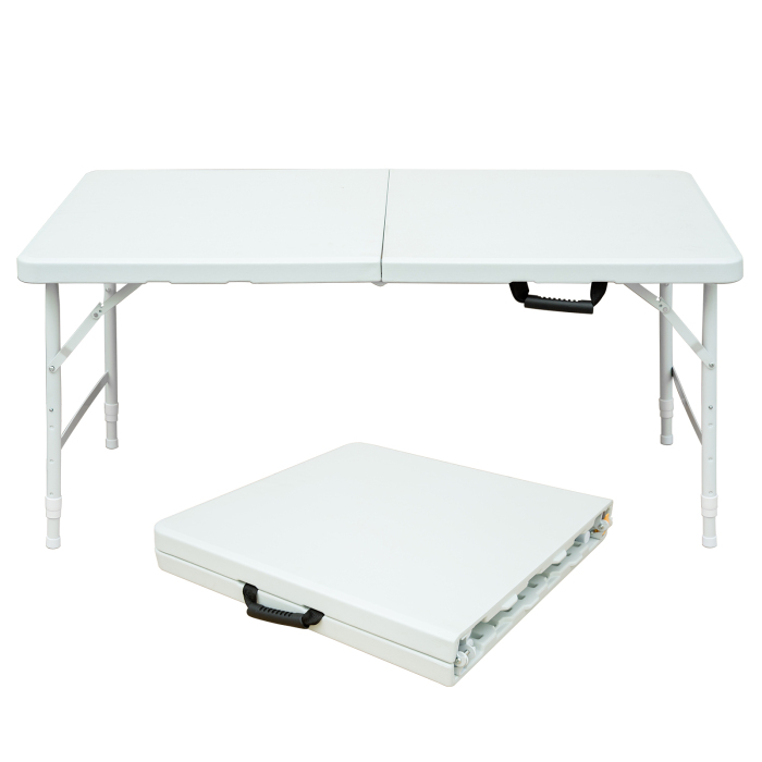Mesa plegable multiusos ajustable hierro y plástico blanco 58-74x125x61cm