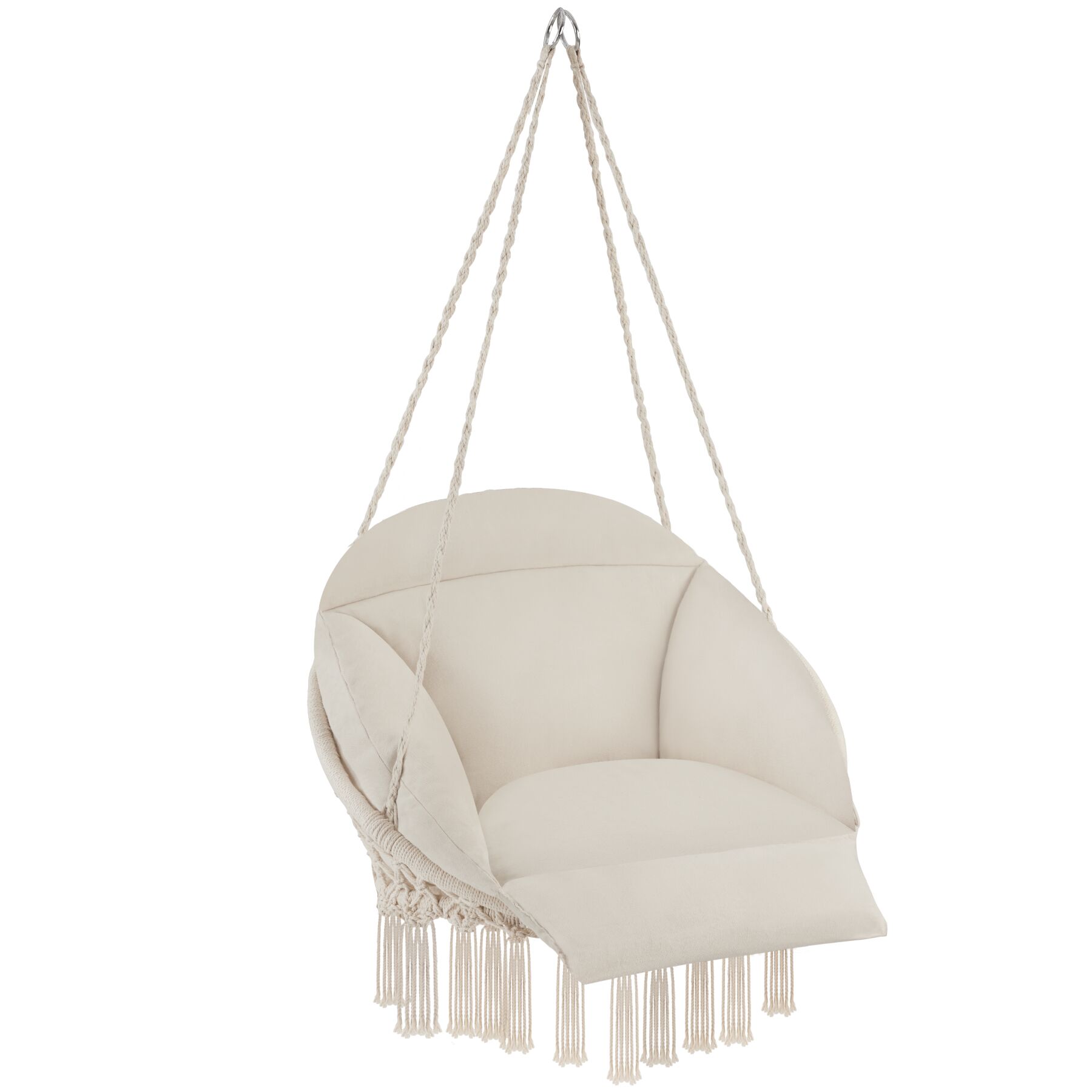 Silla colgante con cojín y borlas decorativas, beige 81 x 80 x 139 cm