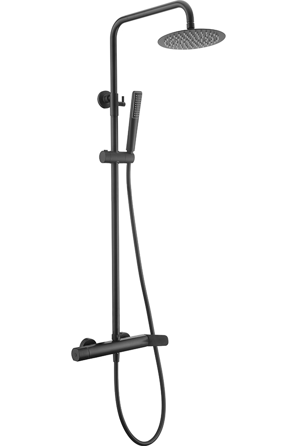 Columna de ducha extensible monomando con rociador redondo color negro mate