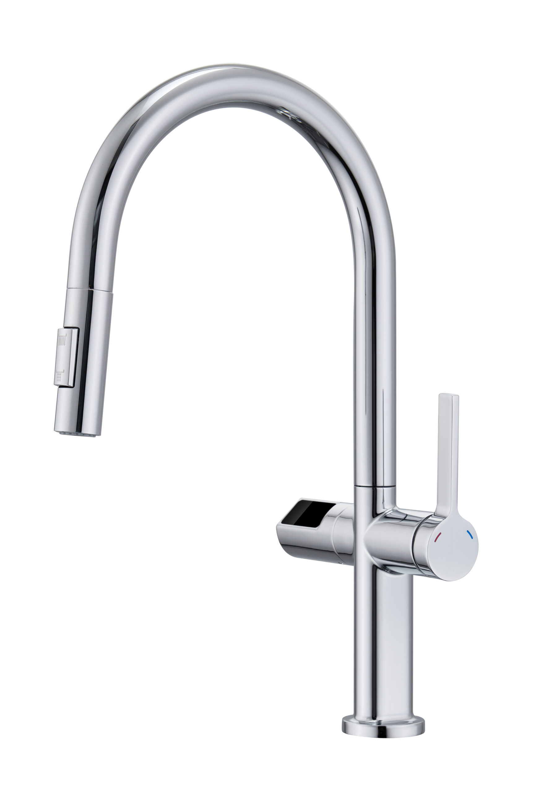 Grifo de cocina extraíble con sensor de movimiento y panel digital cromado