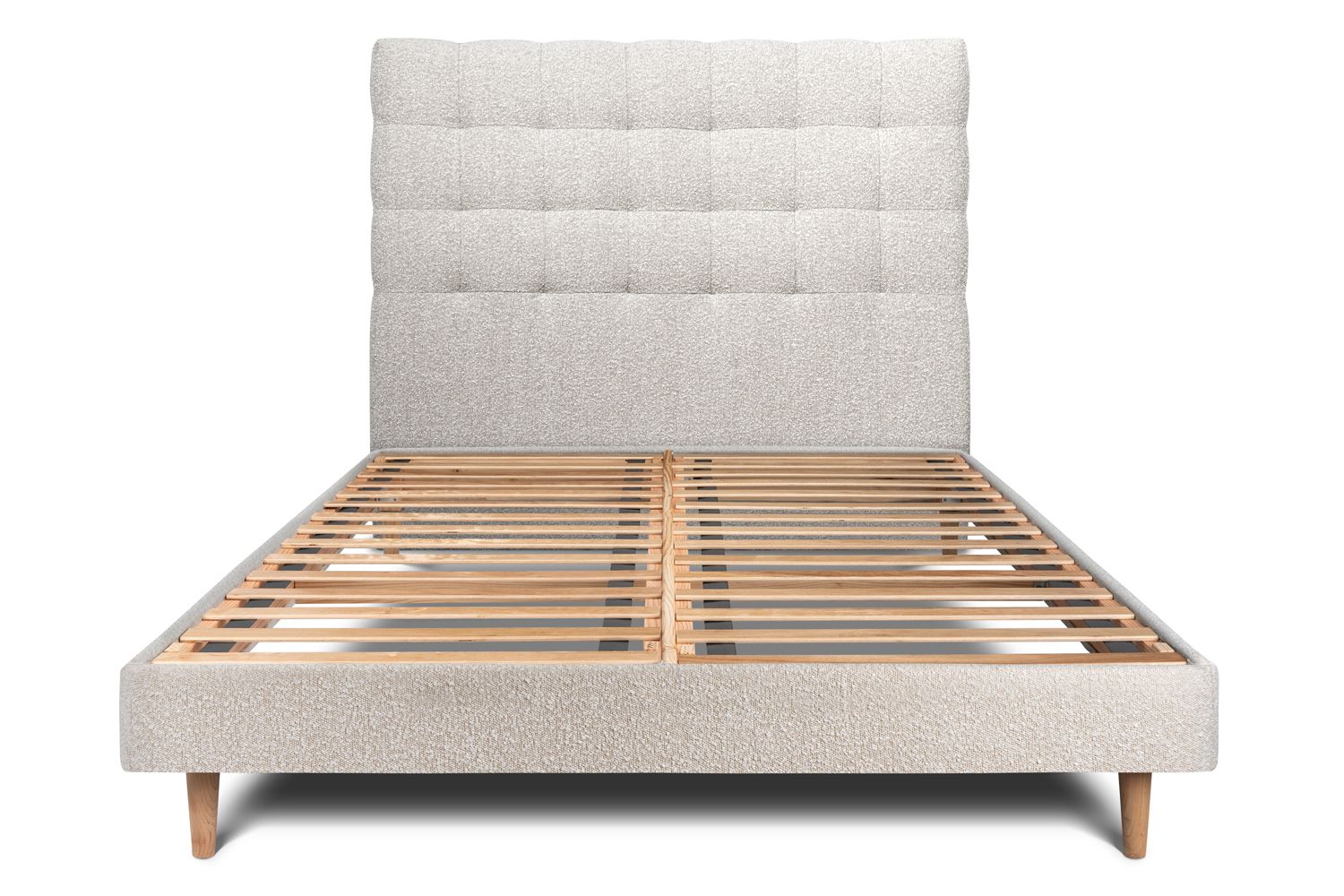 Cama de 135x190 cm con cabecero tapizado - tejido rizado - beige claro