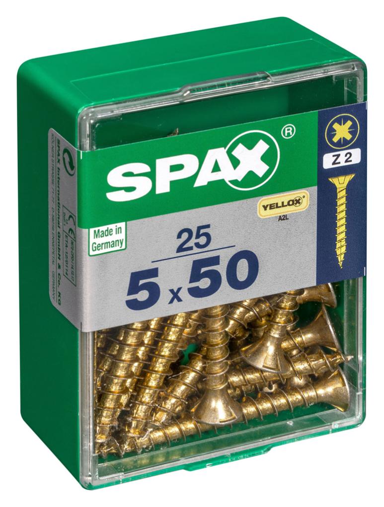 Caja 25 uds. Tornillo madera spax cab. Plana yellox 5,0x50mm
