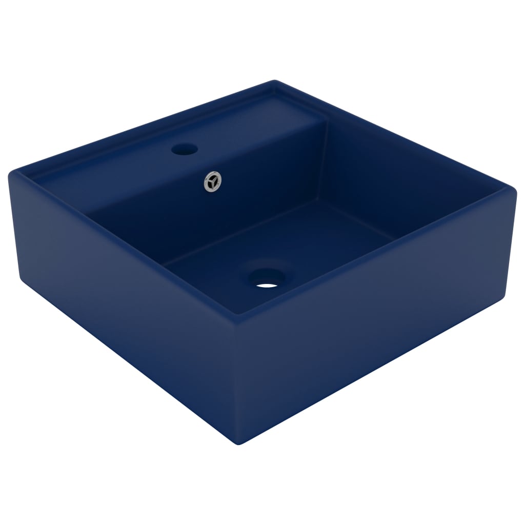 Lavabo cuadrado rebosadero cerámica azul oscuro mate 41x41cm es4646