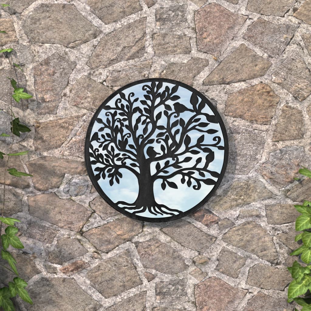 Espejo de jardín redondo hierro negro uso exterior 40x2,5 cm