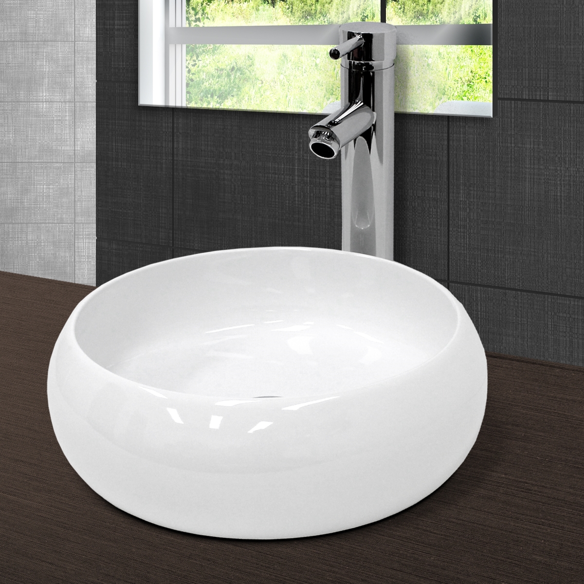 Lavabo cerámico redondo 350 x 350 x 120 mm blanco