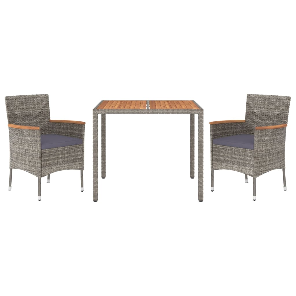 vidaXL set comedor de jardín 3 piezas con cojines ratán sintético gris