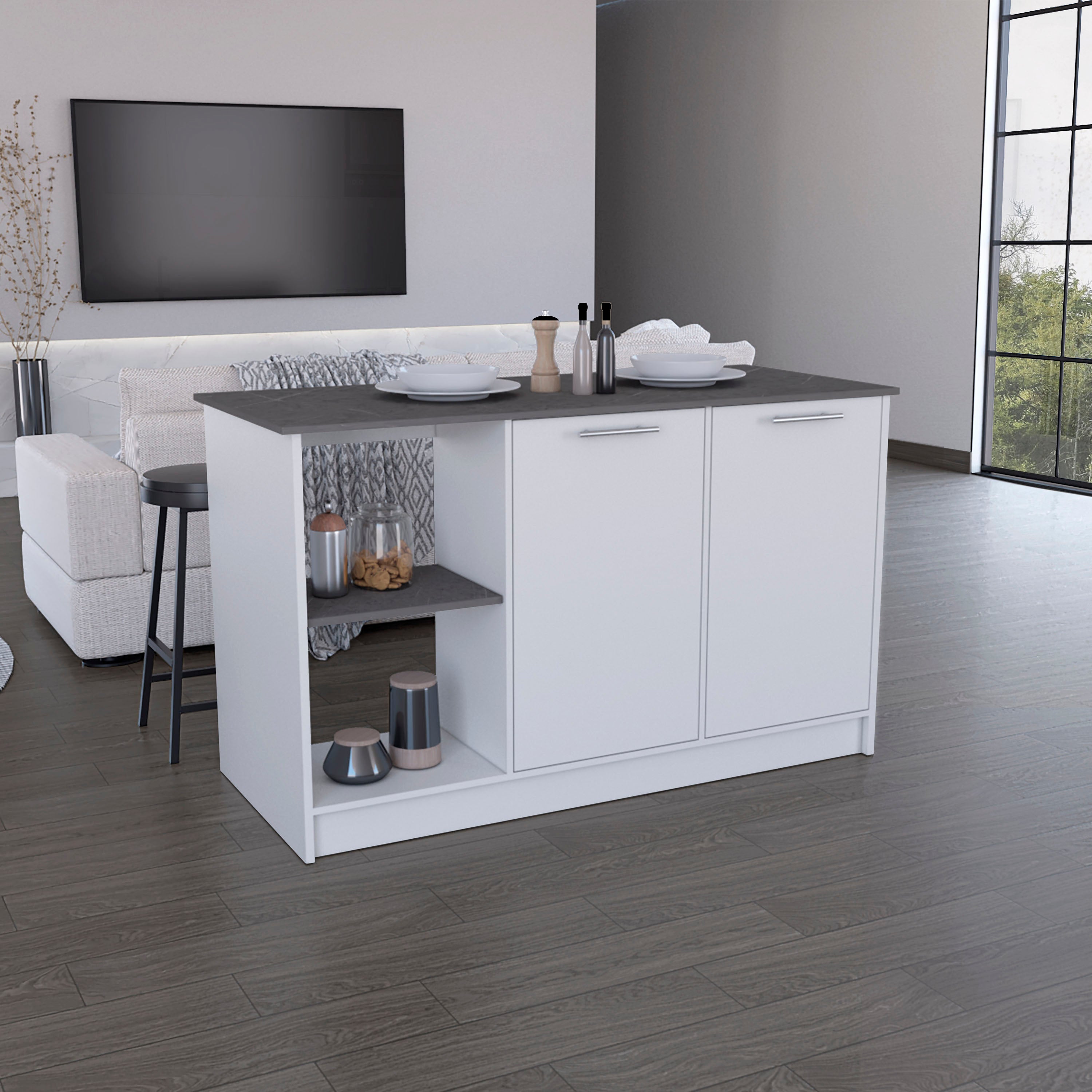 Isla de cocina juniper en melamina con 2 puertas y 6 estantes
