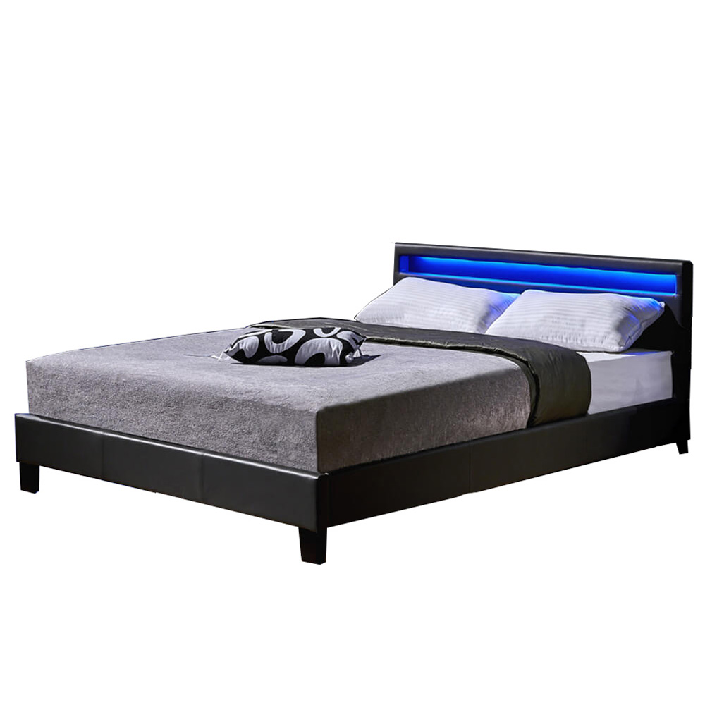 Cama LED astro con colchón - 140 x 200 cm gris oscuro
