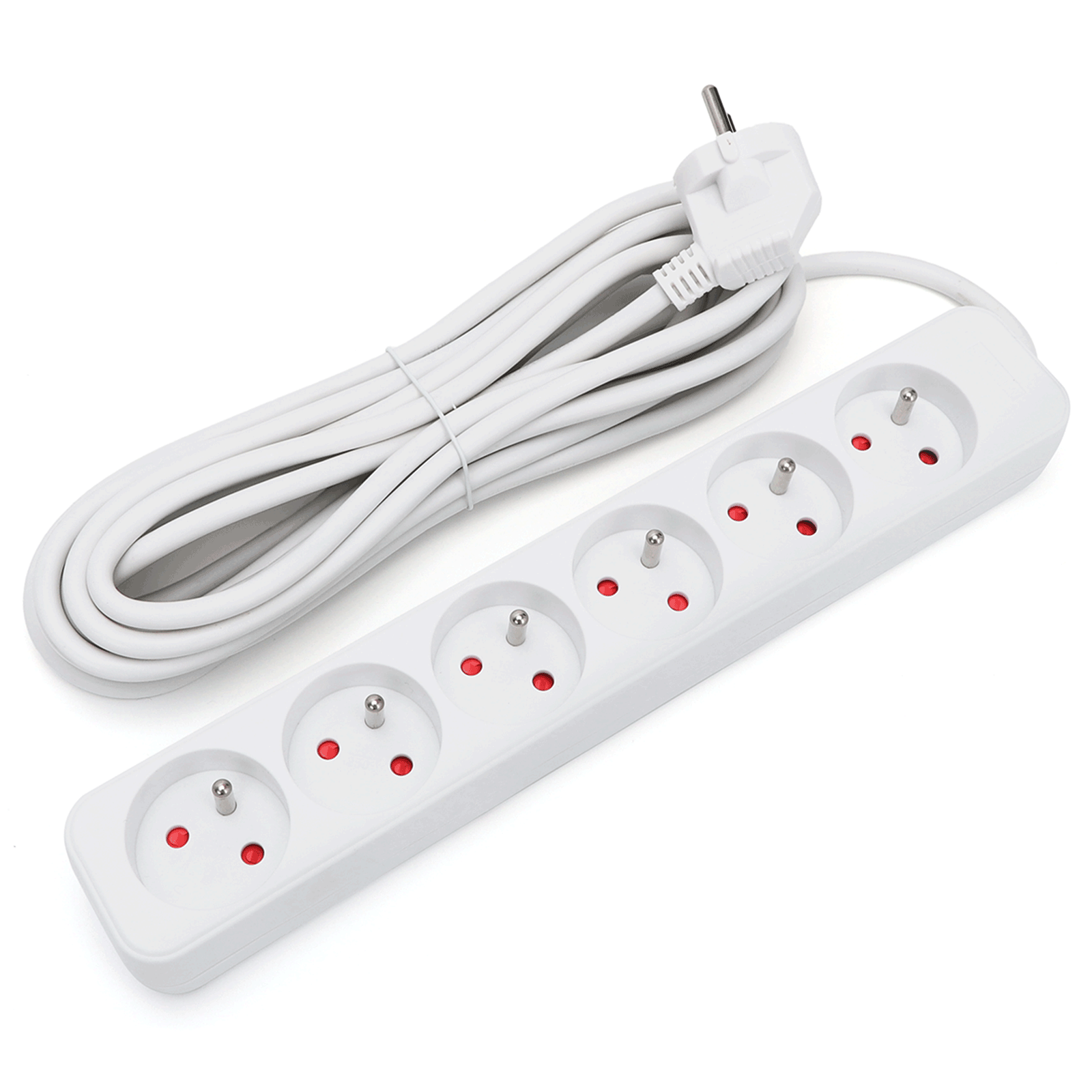 Aigostar regleta alargador de 6 enchufes 16a 2p + e, cable 5m, blanco