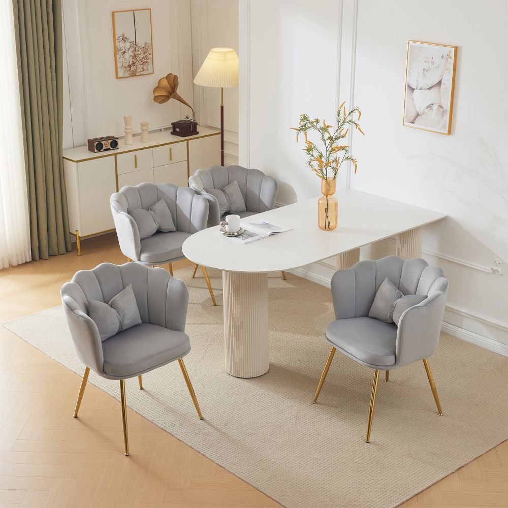 Conjunto de sillas de comedor terciopelo gris set 4 con cojín patas doradas
