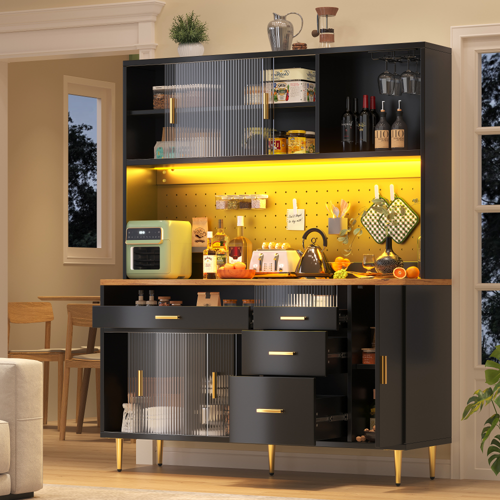 Vitrina para cocina salón con LED negro 171x145x39cm