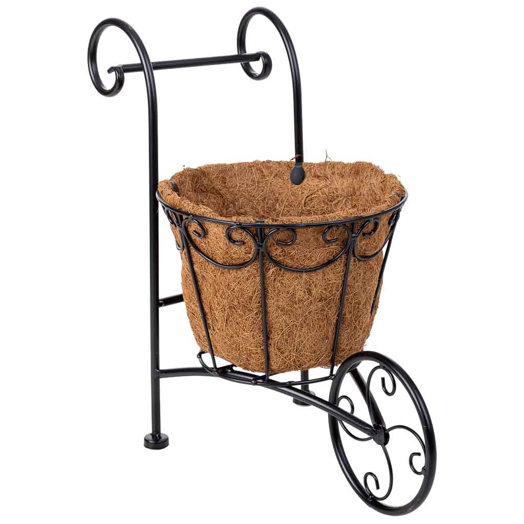 Soporte macetero carro negro, 26x16x35,50h cm