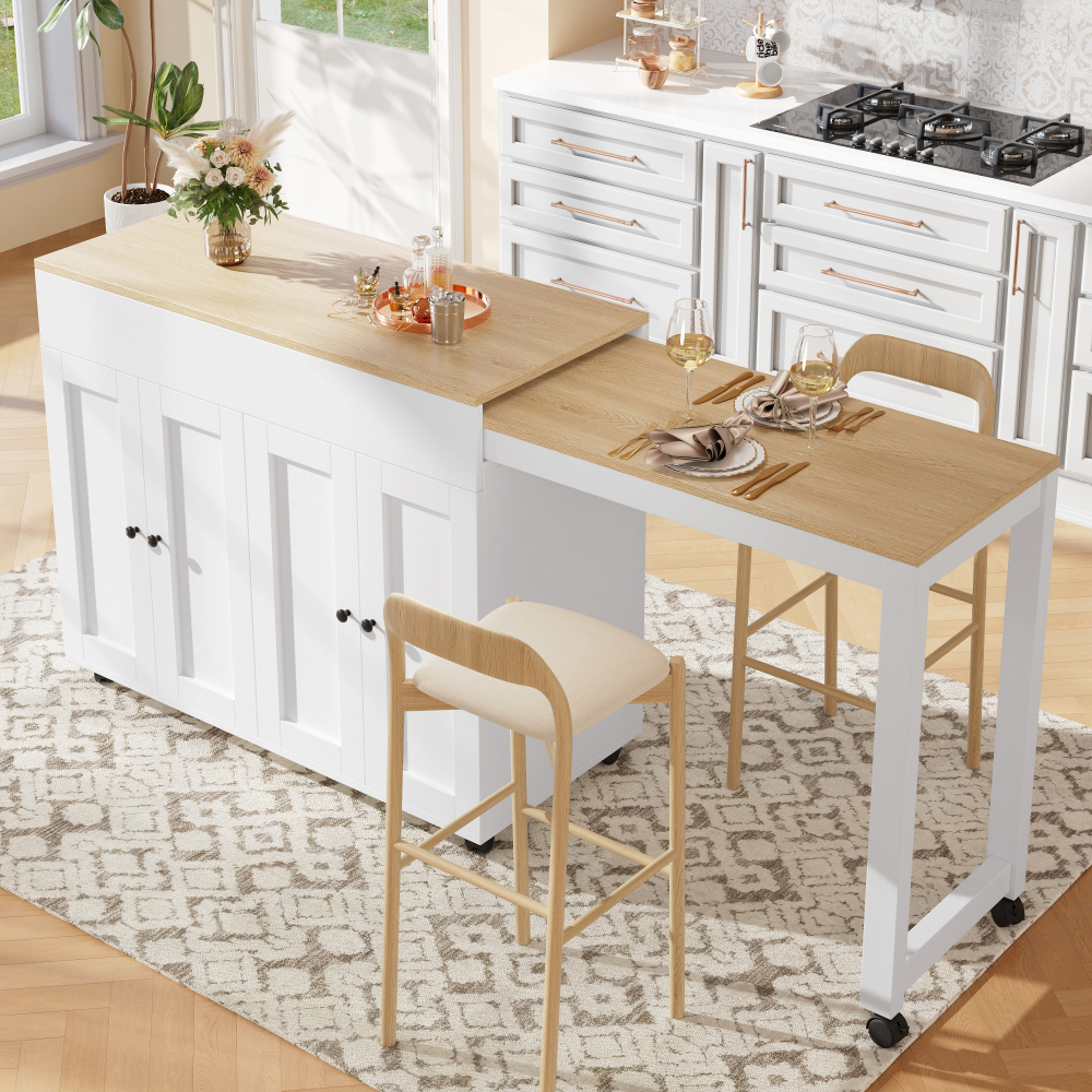 Isla de cocina extensible con almacenaje mdf blanco 94,6x117-180x50cm