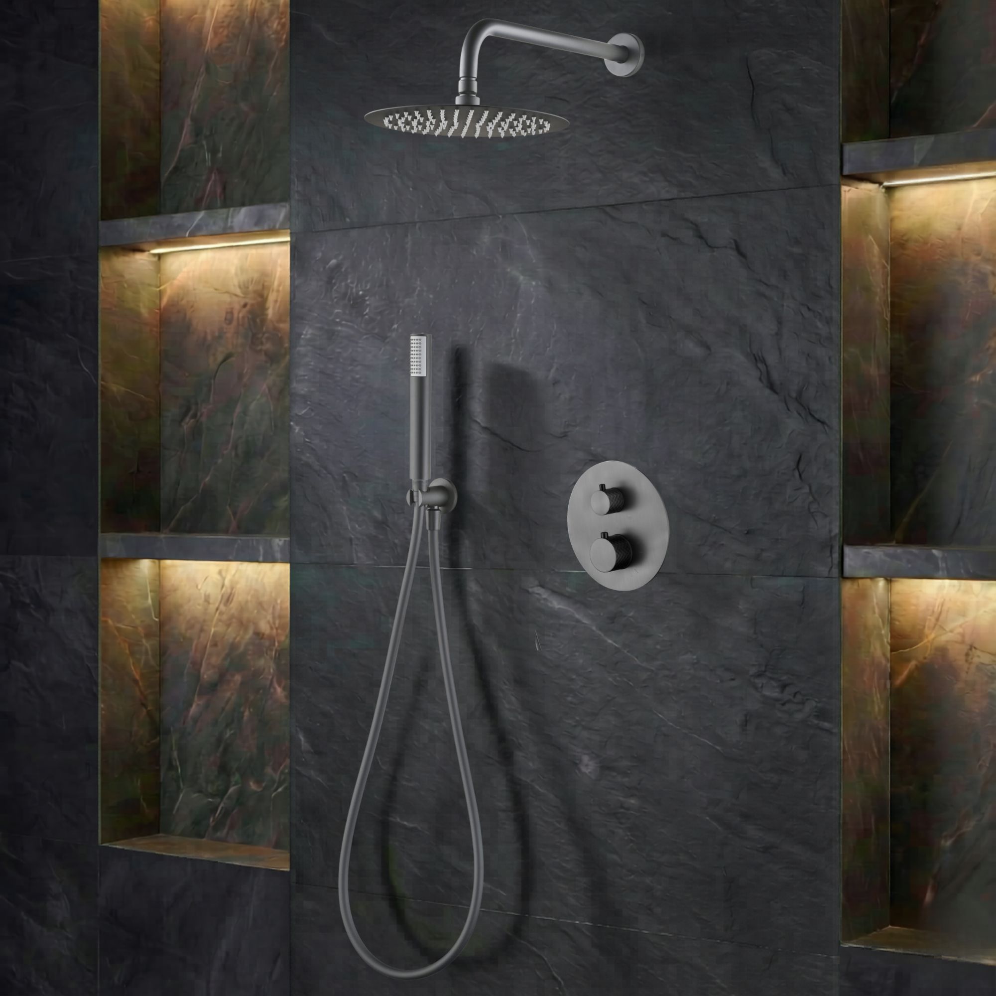 Imex - columna ducha empotrada termostática negra serie génova