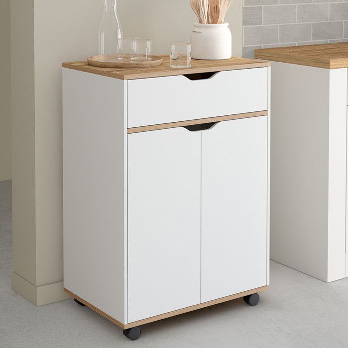 Carrito auxiliar de cocina con ruedas - blanco madera - 60 cm