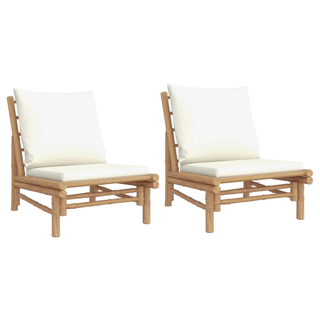 vidaXL sillas de jardín 2 uds bambú con cojines blanco crema