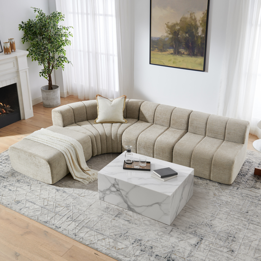 Sofá modular esquinero de chenilla marrón de 4 plazas