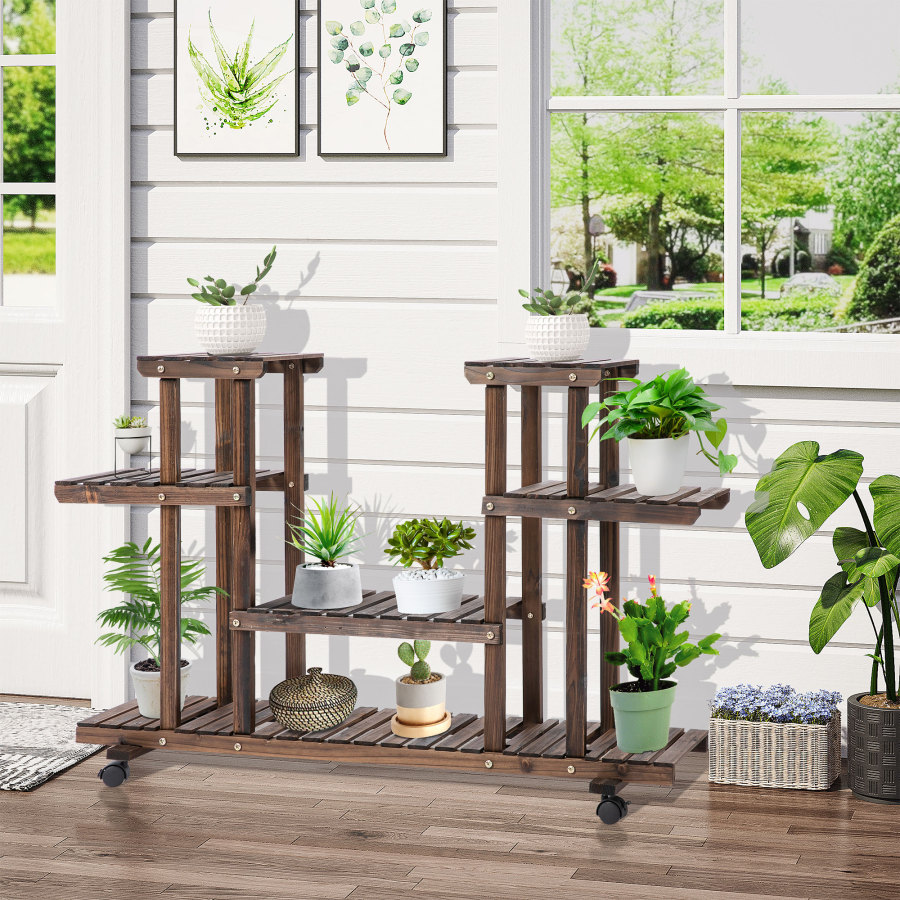 Estantería para plantas con ruedas madera marrón oscuro 80x123,5x33cm