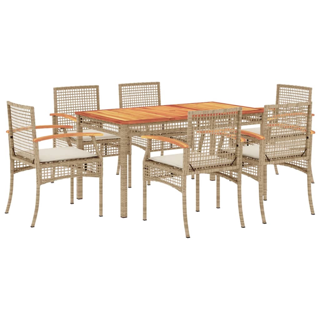 vidaXL set comedor de jardín 7 pzas con cojines ratán sintético beige
