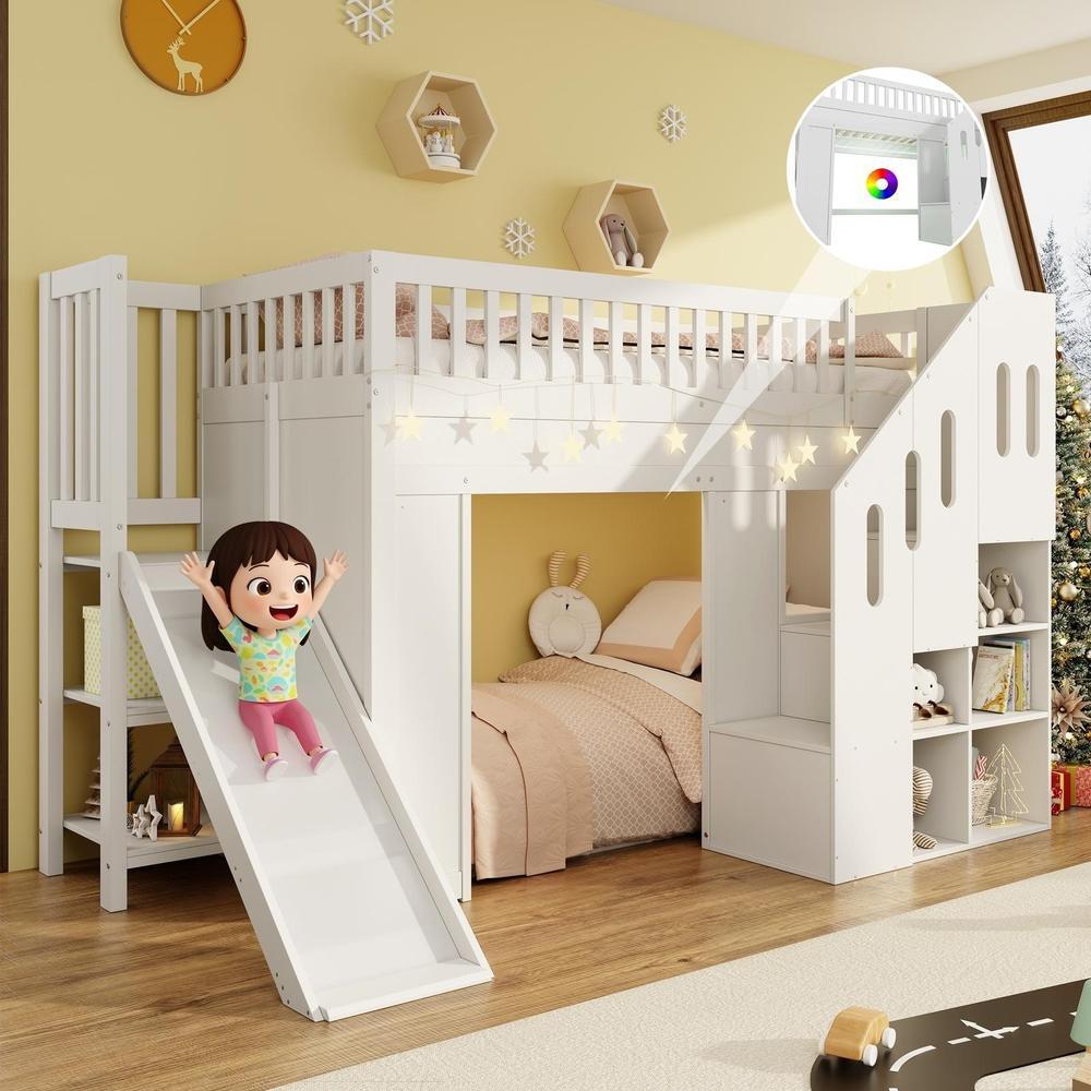 Litera infantil con tobogán y escaleras 90x200cm blanca