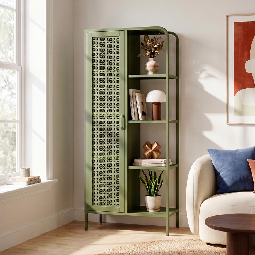 Estantería metalálica verde oliva con 1 puerta y 4 compartimentos - hera