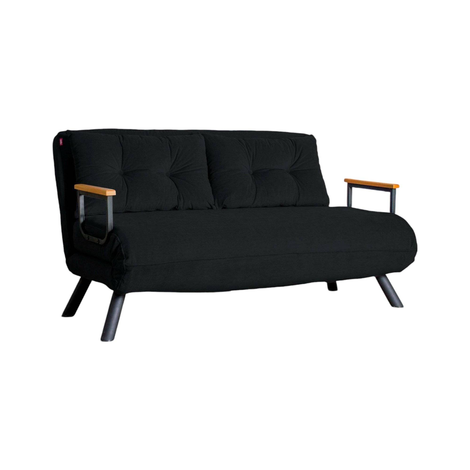 Sofá cama 2 plazas calvin, reclinable, tela negra 133x78 cm