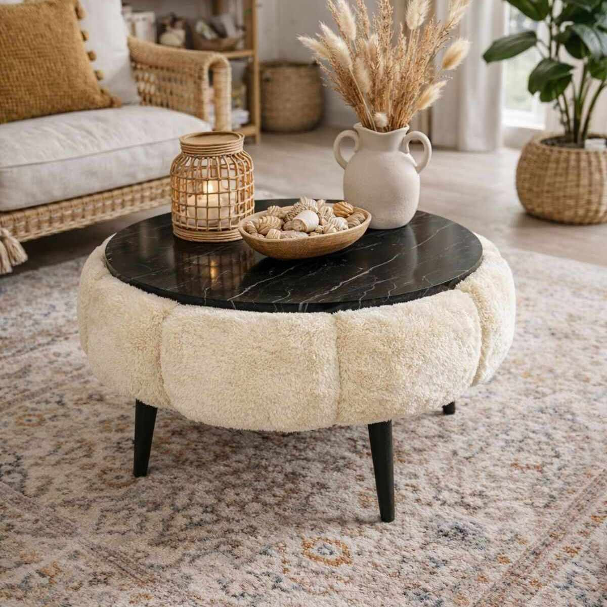 Mesa baja de madera papatya 60" - 60 x 60 x 44 cm - crema