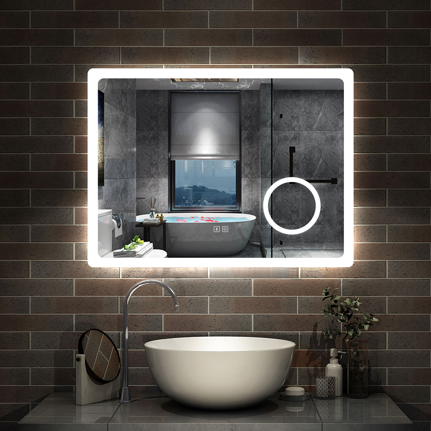 Aica espejo de baño LED 80×60cm,bluetooth,espejo de aumento