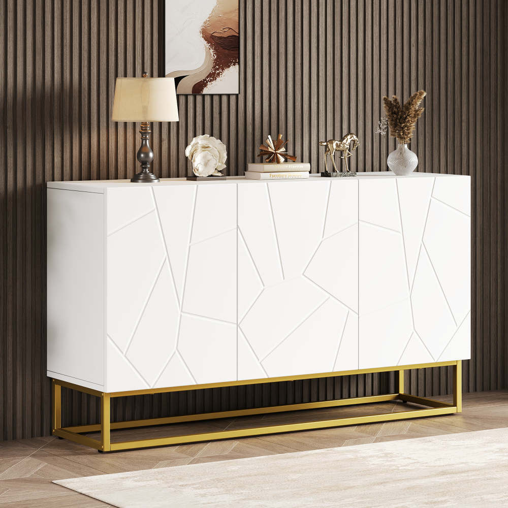 Aparador para salón comedor 3 puertas blanco y dorado 76x130x38cm