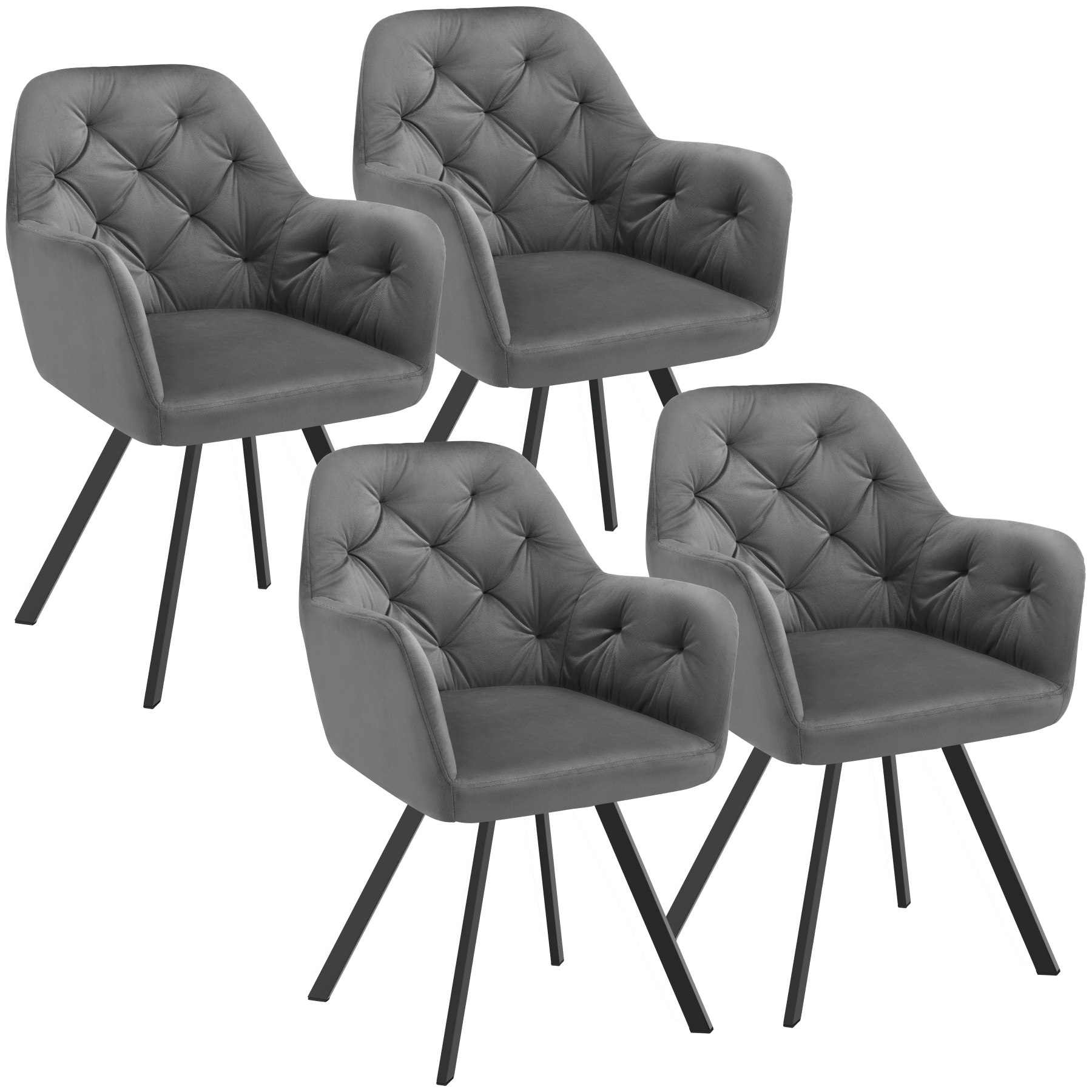 4 sillas de comedor 360º con reposabrazos y de terciopelo, antracita