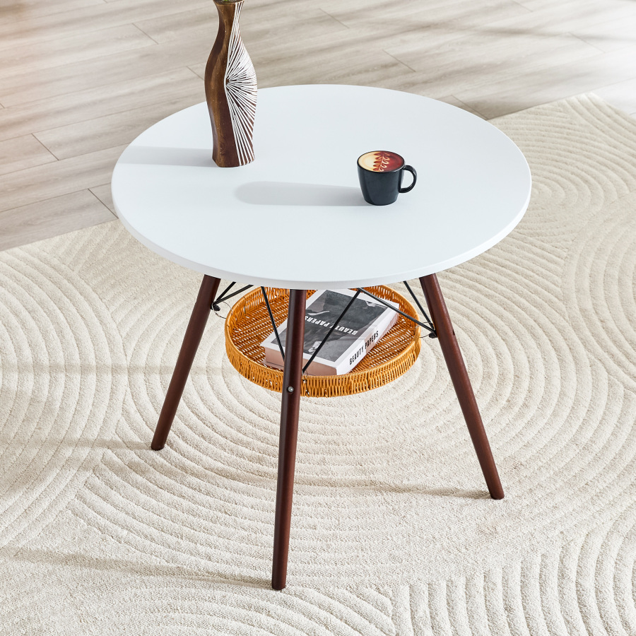 Mesa de comedor redonda para 2 a 4 personas madera nogal y blanco 80 cm