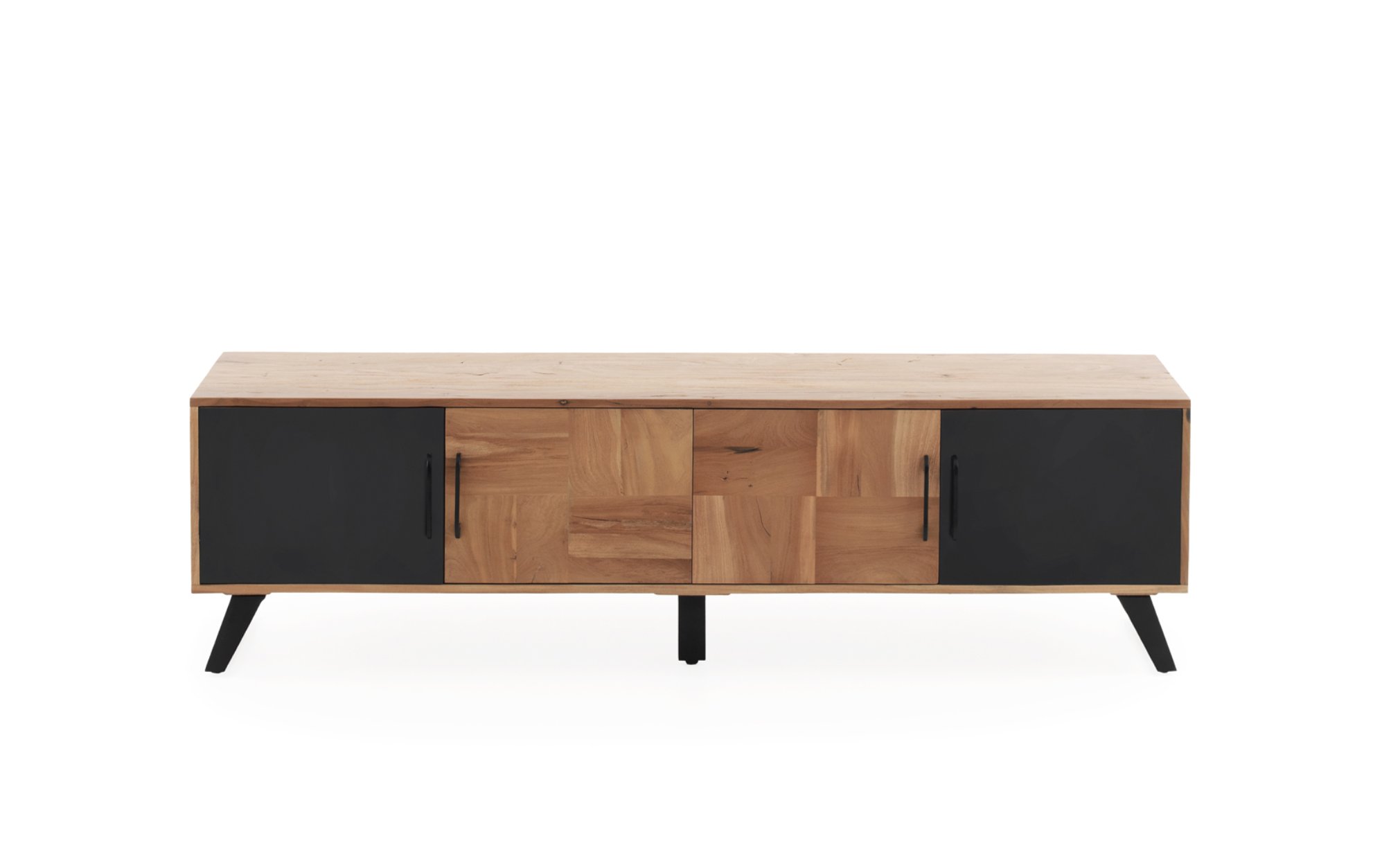Mueble tv 4 puertas 2 en negro de acacia reciclada negras, 178x40x52cm