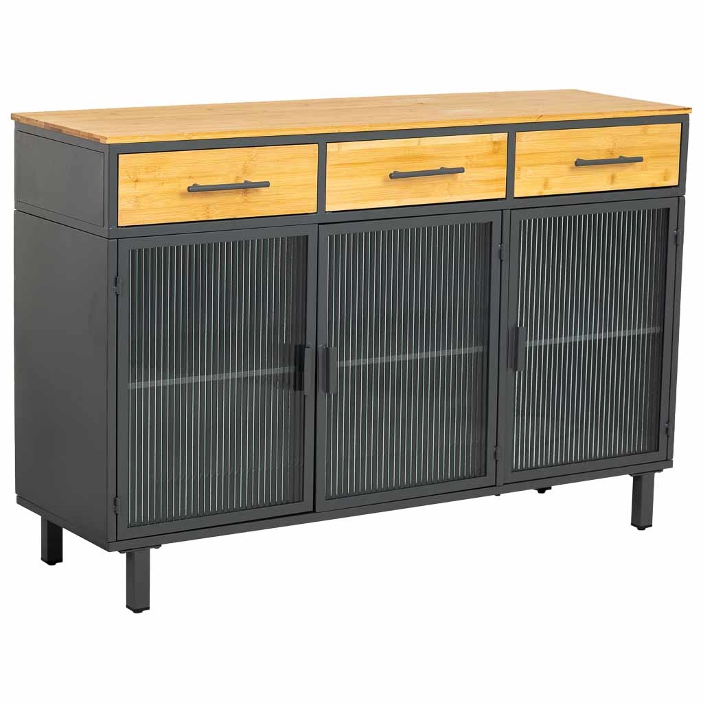 Aparador de vidrio y madera 3 cajones, negro, medidas 35x120x79cm