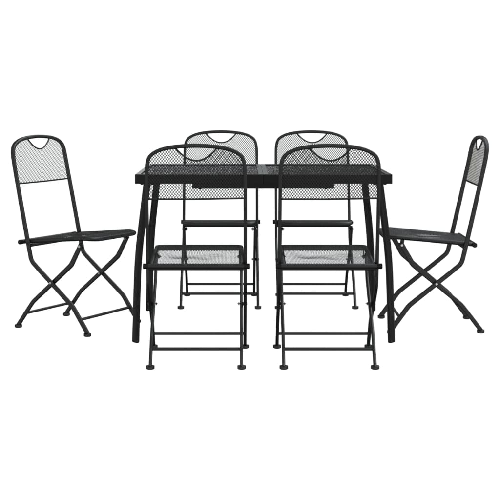 vidaXL juego de comedor de jardín 7 pzas malla metálica gris antracita