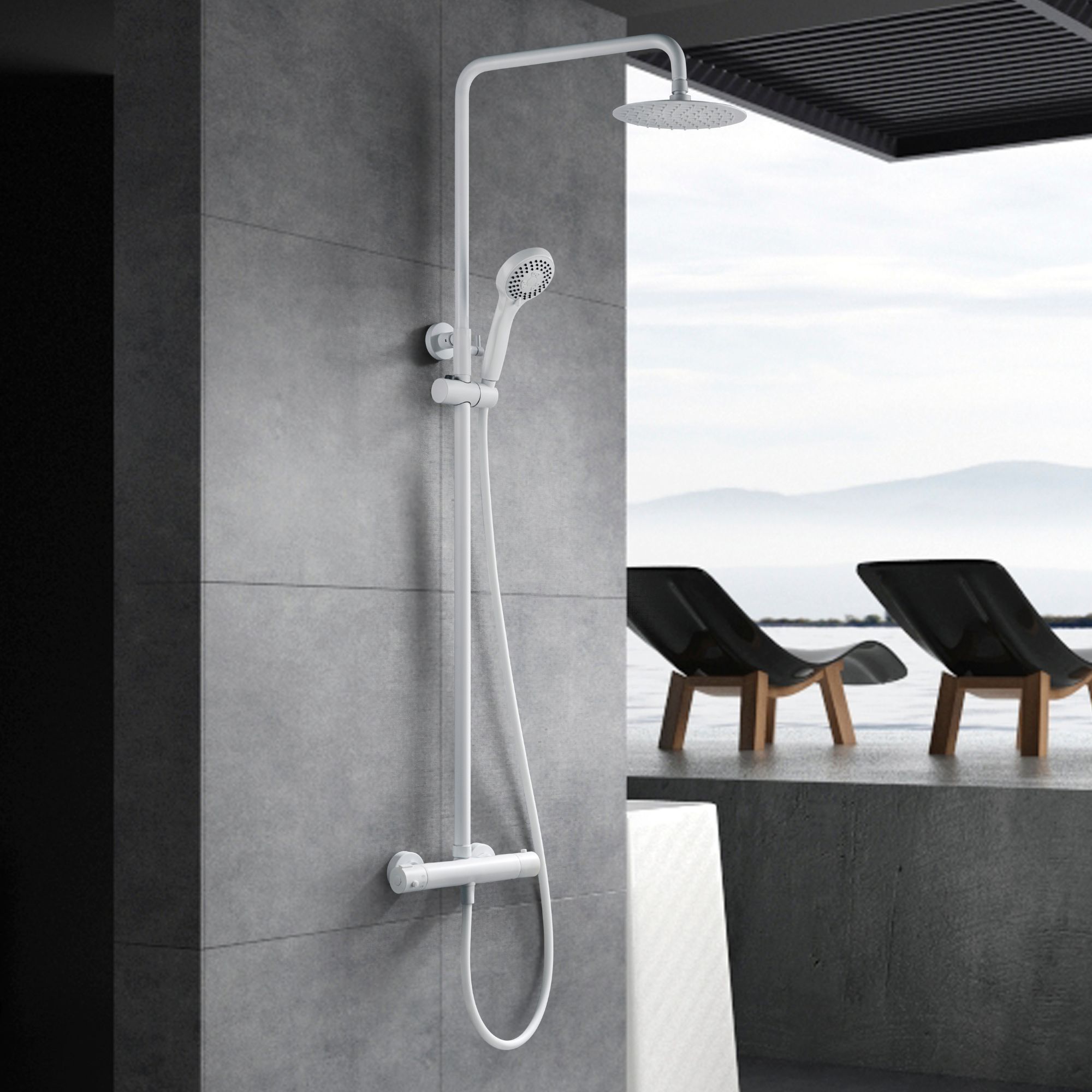 Imex - columna ducha termostática con grifo blanco serie kent