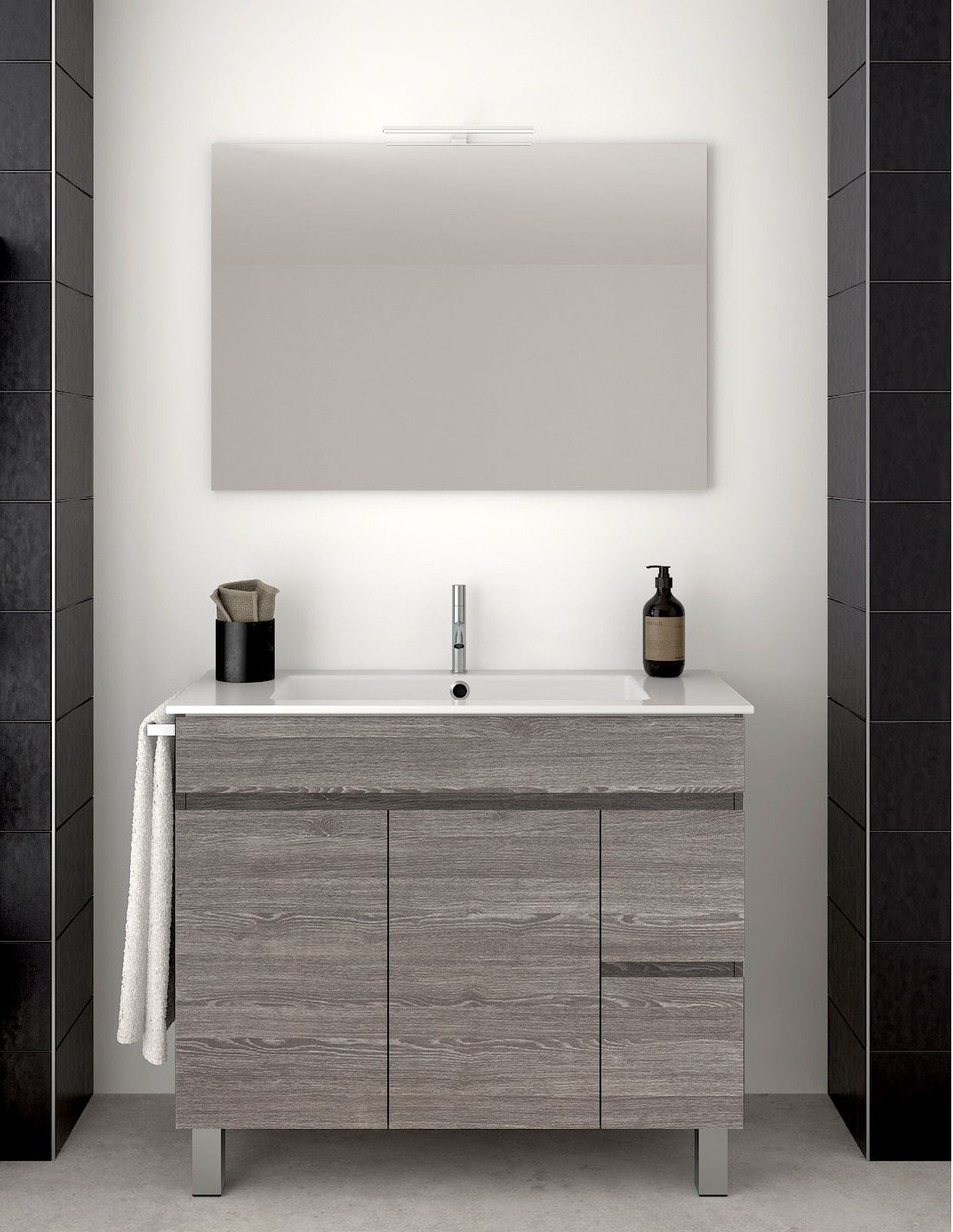 Mueble de baño isquia con lavabo y espejo 80x40cm roble smoky