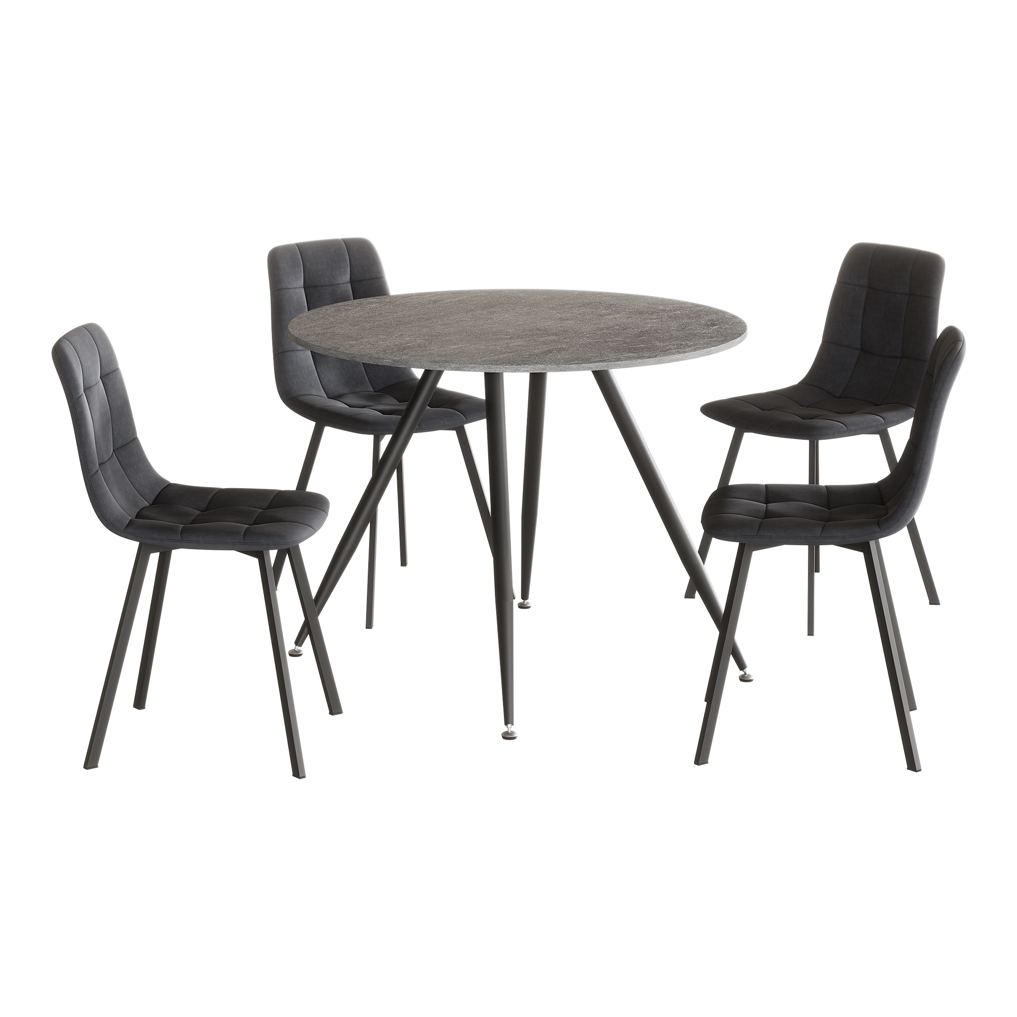 Juego de comedor fitjar mesa redonda con 4 sillas - gris oscuro [en.casa]