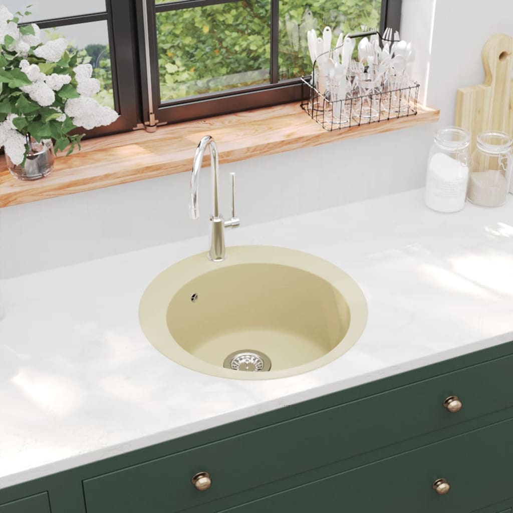 Fregadero de cocina de granito con un seno redondo beige es6305