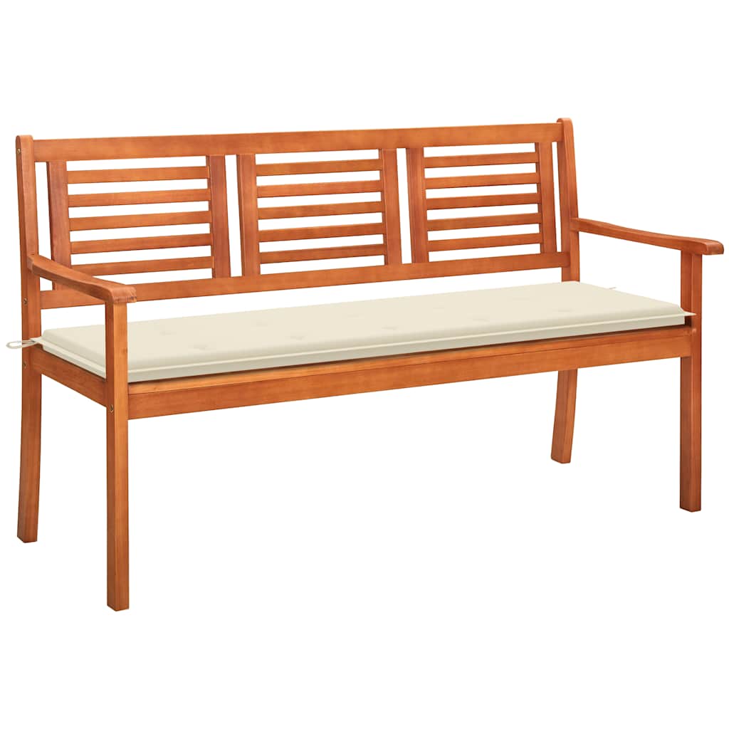 Banco de jardín 3 plazas y cojín madera maciza eucalipto 150 cm joy948062