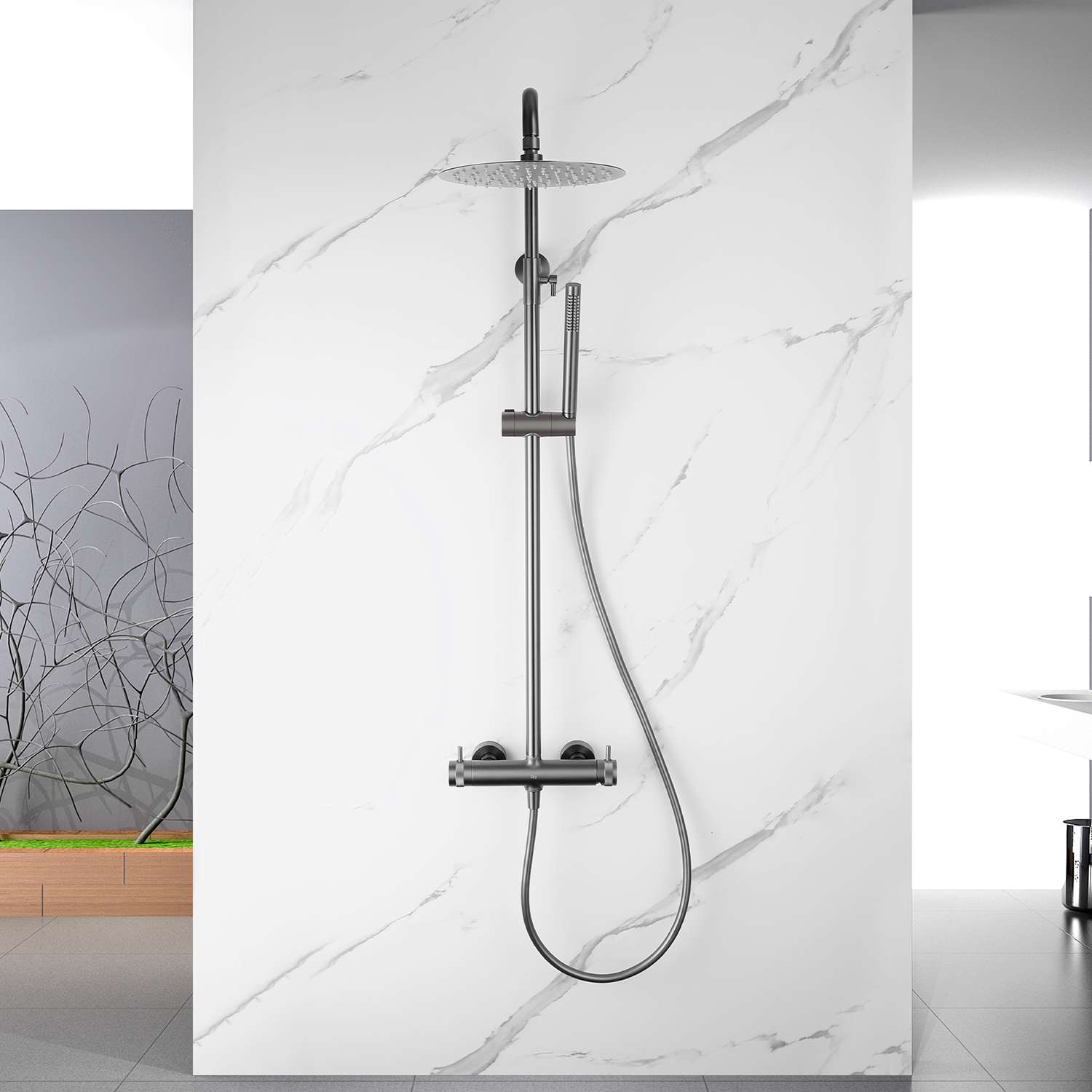 Columna de ducha monomando sky bath gris mate serie diamond