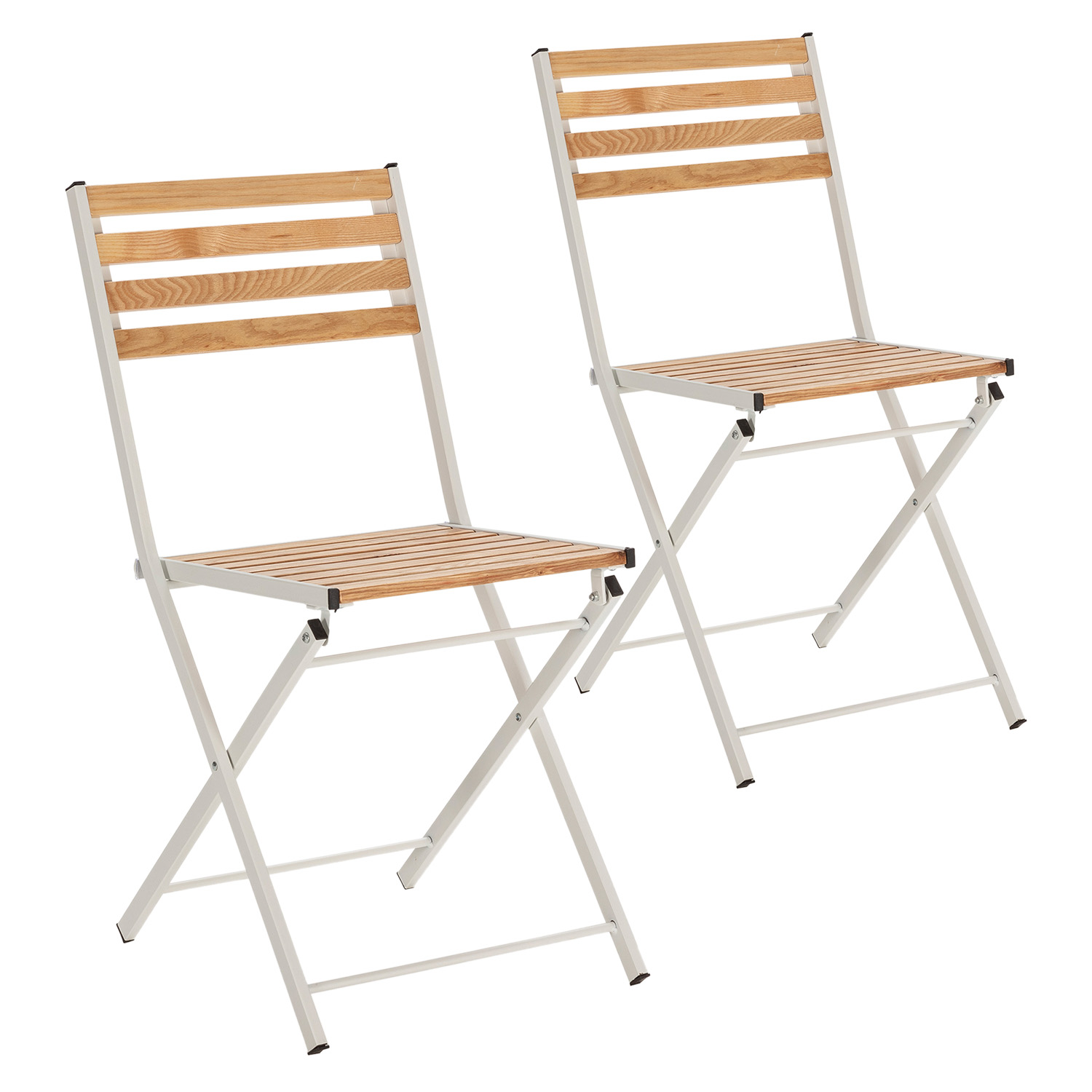 Pack 2 sillas de jardín plegables ambar de madera y metal blanco