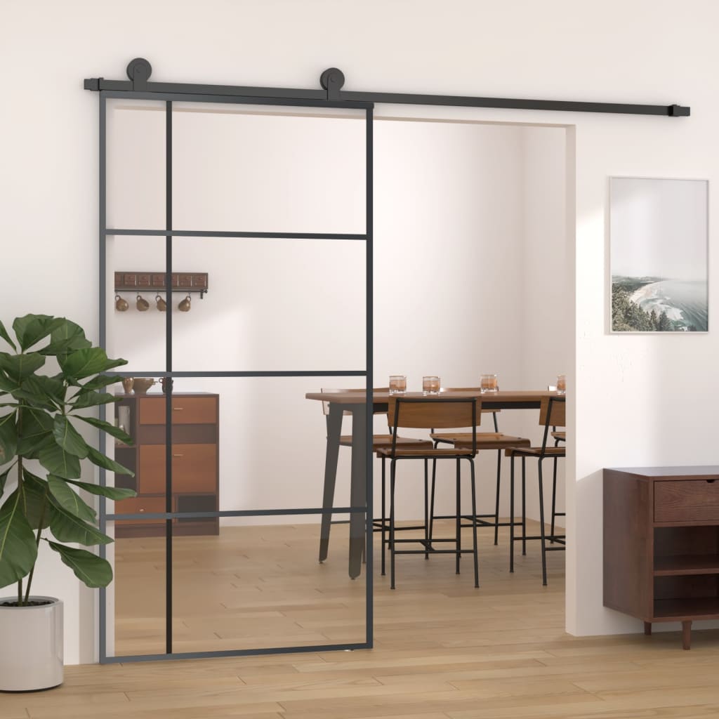 Puerta corredera esg vidrio y aluminio negra 102,5x205 cm esxt5255