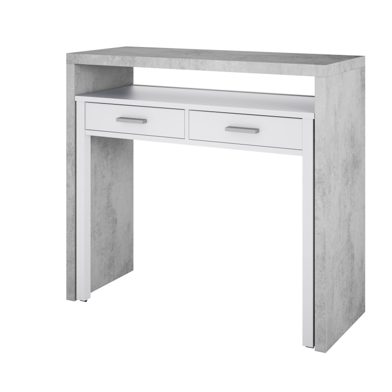 Mesa de escritorio extensible con 2 cajones 98,5 cm bureau blanco - gris